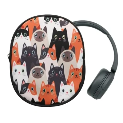 Afbeelding van kwmobile hoes geschikt voor headset / Overear headphone 23 x 18 cm Beschermhoes in Katten design Van neopreen Met print
