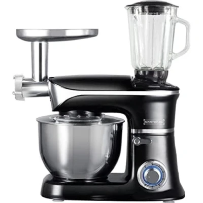 Afbeelding van Royalty Line® PKM1900BG 3 In 1 Keukenmachine Keukenrobot 1900W Foodprocessor Met Blender, Vleesmolen, Garde, Deeghaak, Menghaak 6,5 Liter Zwart