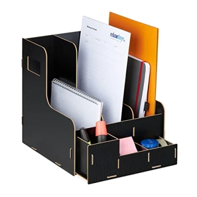 Afbeelding van Relaxdays tijdschriftencassette A4 bureau organizer tijdschrifthouder opbergbakjes zwart