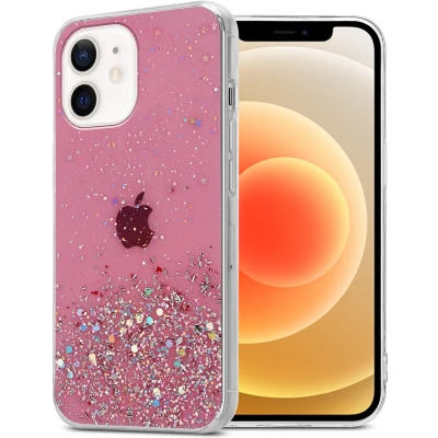 Afbeelding van Cadorabo Hoesje geschikt voor Apple iPhone 12 MINI in Roze met Glitter Beschermhoes van flexibel TPU silicone fonkelende glitters Case Cover Etui