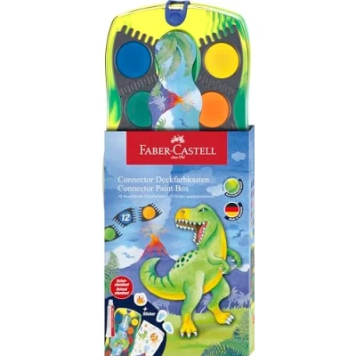 Afbeelding van Faber Castell waterverfdoos Connector Dino 12 kleuren + 1 tube witte opaque verf FC 125036