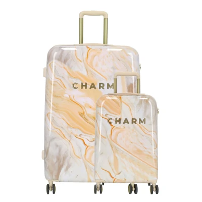 Afbeelding van Charm London Marble Travel Kofferset 2 delig TSA slot Crème