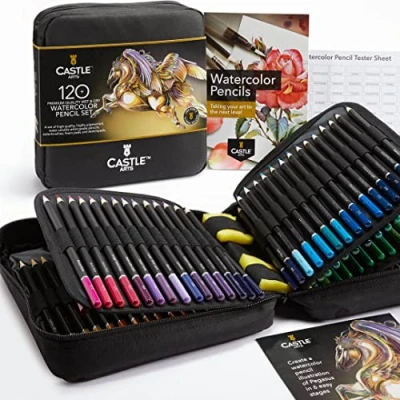 Afbeelding van Castle Art Supplies Set van 120 aquarelpotloden met supplementen, hoogwaardige levendige pigmenten, teken en schilder tegelijkertijd, voor amateur professionele volwassenen, in etui