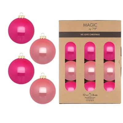 Afbeelding van Candy Shop kerstballen, set van 12 glazen 8 cm, mat en glanzend, kerstversiering kerstboomversiering