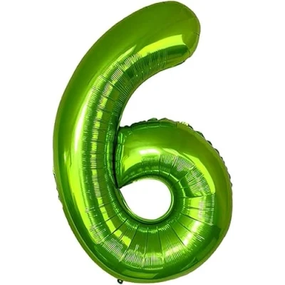 Afbeelding van PROMYSTICAL ballon verjaardag 6 jaar groen 101 cm cijfer decoratie feestdecoratie vliegt dankzij helium