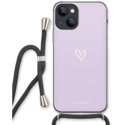 Afbeelding van Case Company® hoesje met Koord geschikt voor iPhone 13 Klein hartje paars Telefoonhoesje Zwart Extra Bescherming aan alle Kanten en Over de Schermrand