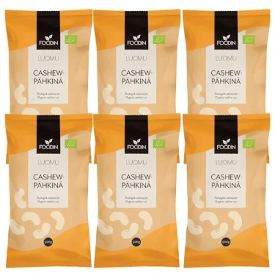 Image de FOODIN Noix de cajou biologiques 3kg (6 x 500g), Riche en protéines et graisses saines, 100% bio, sans gluten, snack végétalien naturel