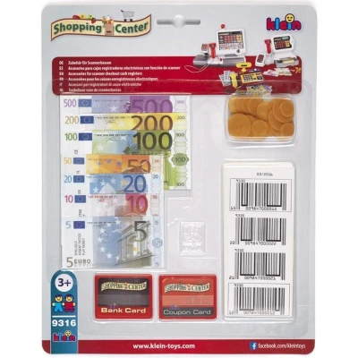 Afbeelding van Klein Toys accessoireset voor kassa 14 biljetten van 5 tot 500 euro en 24 munten 1 10 cent goede combinatie met de moderne #9330 meerkleurig