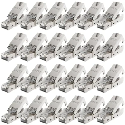 Afbeelding van deleyCON 24 x CAT 6a RJ45 netwerkconnector zonder gereedschap met LSA aansluiting voor stijve installatiekabels afgeschermde LAN kabel 10 Gbit/s netwerkkabel metalen behuizing CAT6a