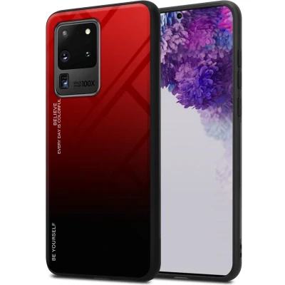 Afbeelding van Cadorabo Hoesje geschikt voor Samsung Galaxy S20 ULTRA in ROOD ZWART Tweekleurige beschermhoes van TPU silicone Case Cover en achterzijde gehard glas