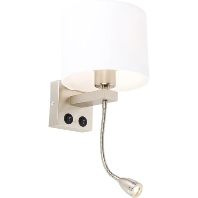 Afbeelding van QAZQA Wandlamp staal met flexarm en kap wit 18 cm Brescia Combi