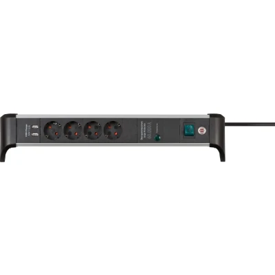 Afbeelding van Stekkerdoos 4 voudig Brennenstuhl 1.8 meter (Overspanningsbeveiliging, 60.000 A, Schakelaar, 2 USB poorten, Aluminium)