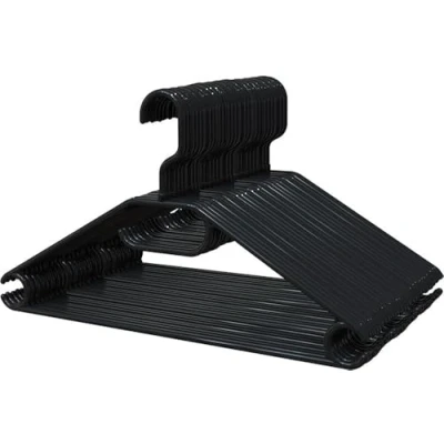 Afbeelding van PORTENTUM Kleerhangers van kunststof, 100% gerecycled, zwart, voor alle kleding, 360 graden draaibare haak, ruimtebesparend, accessoirehouder, haken jurken, blouses en rokken, gemaakt in Spanje