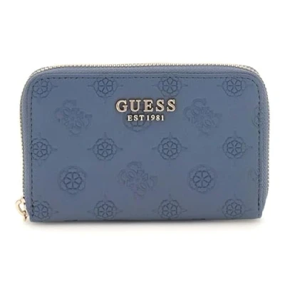 Afbeelding van GUESS portemonnee Phoebe SLG Medium Zip Around Wallet Slate Logo blauwgrijs