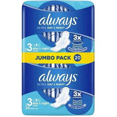 Afbeelding van Always Ultra Maandverband Day &amp; Night Met Vleugels 20 Stuks