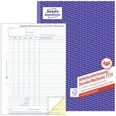 Image de Avery zweckform formularbuch stunden nachweis, sd, a4 1773