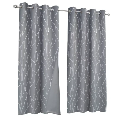 Image de Lot de 2 rideaux thermiques gris anthracite motif courbe 140x240 cm
