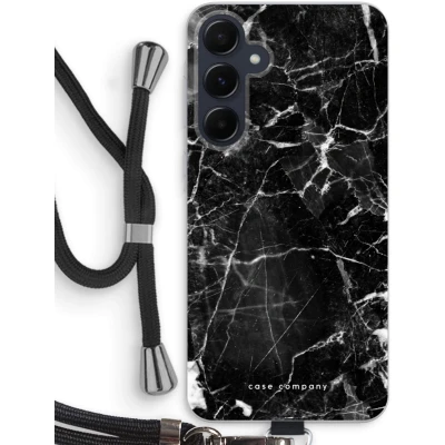 Afbeelding van Case Company® hoesje met Koord geschikt voor Samsung Galaxy A55 Zwart Marmer Telefoonhoesje Bescherming aan alle Kanten en Over de Schermrand