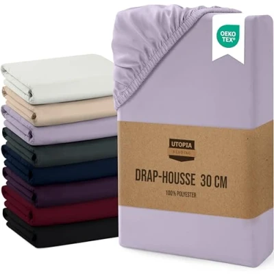 Afbeelding van Utopia Bedding Hoeslaken, met overslag van 30 cm, eenvoudig onderhoud, zachte geborstelde microvezelstof, krimpbestendig en vervaagt niet (180 x 200, lavendel)