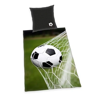Afbeelding van Herding Voetbalbeddengoed, kussensloop 80 x cm, dekbedovertrek 135 200 microvezel, zwart/grijs