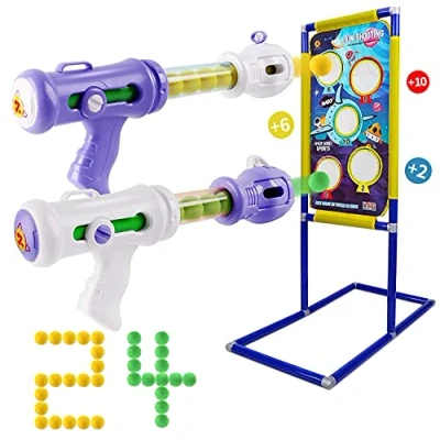 Afbeelding van NATTHSWE Schietspellen speelgoed voor kinderen, schietdoelen spel, 2 luchtpistolen gecomprimeerde bal popper en 24 schuimballen, tuinspelletjes buiten, jongens, kerstcadeaus