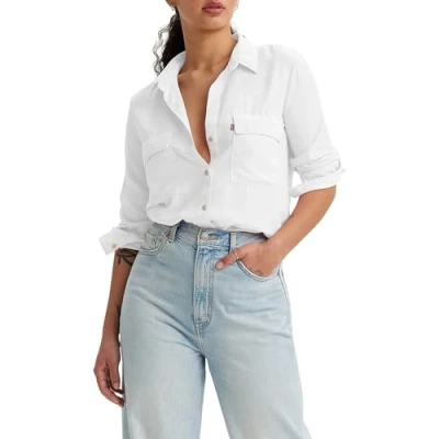 Afbeelding van Levi&#039;s dames Doreen blouse in linnenblend met borstzakken de kleur Wit, maat: M