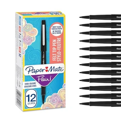 Afbeelding van Paper Mate Flair pen, Middelste punt (0,7 mm), 12 Stuks, Zwart