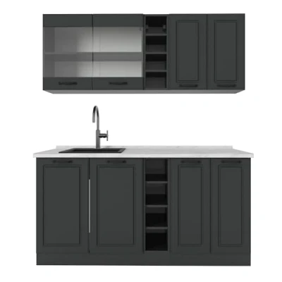 Afbeelding van Vicco Eenpersoonskeuken R Line, Antraciet landhuis/antraciet, 160 cm , WB Marmer