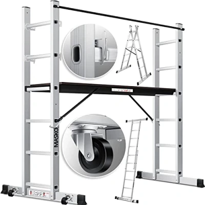 Afbeelding van Masko® Aluminium bouwsteiger, ladder, belastbaar tot 150 kg, antislip coating, GS getest (EN 131)