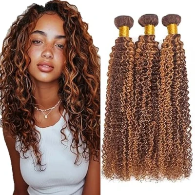 Afbeelding van Tuheerst 3 Bundels Broown Human Hair Curly Wave Haarverlenging Braziliaans Menselijk Haar Bruin Natuurlijke Extension Dubbele Weft 100% Remy 26 Inches