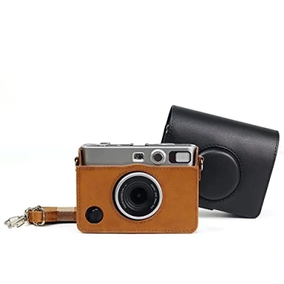 Afbeelding van Fujifilm Instax Mini EVO cameratas, retro beschermhoes met schouderriem van PU leer, Bruin, cameratas
