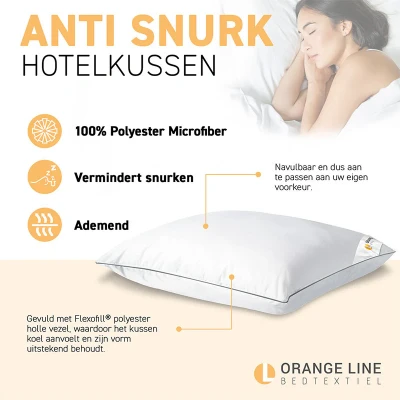 Afbeelding van Hoofdkussen Hotel Anti Snurk Orange Line Effen Polyester VullingZij en rugslapers
