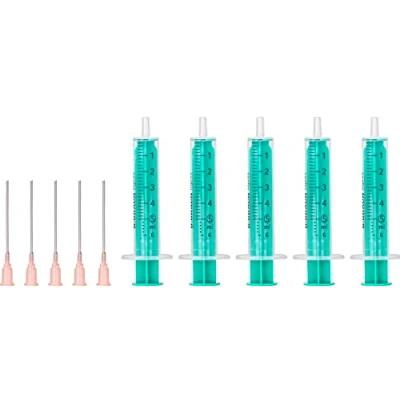 Afbeelding van MedixX 5 spuiten met stompe naald, verschillende maten, voor hobby en knutselen, afzonderlijk steriel verpakt (5 x ml spoelen)