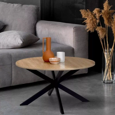 Afbeelding van Table basse ALIX ronde pied araignée 70 cm bois et noir