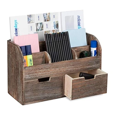 Afbeelding van Relaxdays Bureau organizer pennenbak pennenhouder lades hout donkerbruin