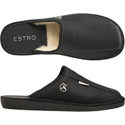 Afbeelding van ESTRO Pantoffels voor heren, pantoffels, leer, wol, onvergetelijke zool, Frost
