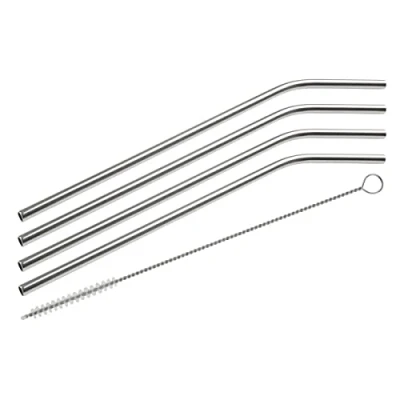 Afbeelding van Fackelmann 54857 roestvrijstalen rietjes met flessenborstel, gebogen rietjes, herbruikbaar, en reinigingsborstel, roestvrij staal, nylon, zilver, 24 cm
