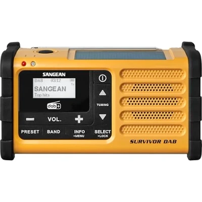 Afbeelding van Sangean Survivor MMR 88 FM/DAB+ radio geel met zonnepaneel en dynamo