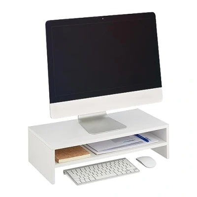 Afbeelding van Relaxdays monitorstandaard opbergruimte zwart modern beeldschermverhoger bureau