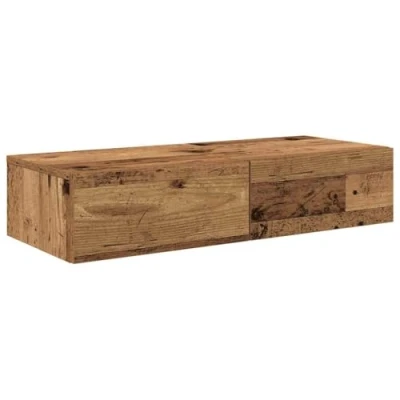 Afbeelding van Wandschap met lades 80x33x17 cm bewerkt hout oud houtkleurig