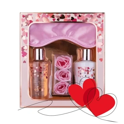 Afbeelding van Accentra Heart Cascade cadeauset voor dames Schoonheidsset met slaapmasker, douchegel, bodylotion en roze badconfetti Wellnessdoos vrouwen meisjes