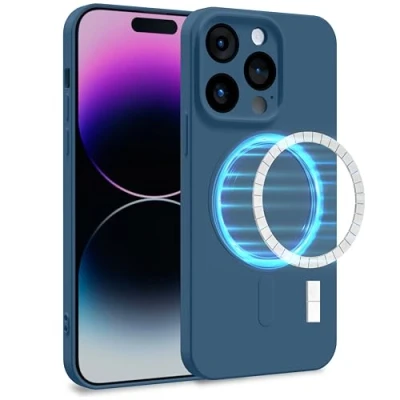 Afbeelding van MyGadget Beschermhoesje compatibel met Apple iPhone 14 Pro, dubbellaagse beschermhoes camerabescherming, binnenvoering, zachte rubberen hoes, blauw