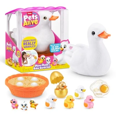 Afbeelding van Pets Alive Mama Duck &amp; Baby Surprise van ZURU pluche interactieve verrassing voor meisjes
