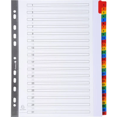 Afbeelding van Exacompta Art. 4131E Doos met 10 tabbladen van wit karton 160g/m² FSC® 31 digitale 1 tot in kleur Indexpagina bedrukbaar DIN A4 maxi formaat