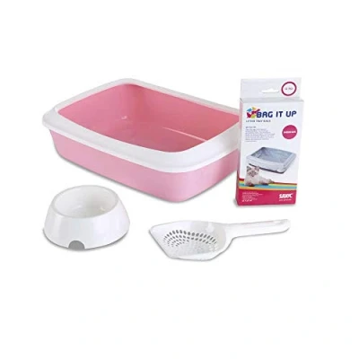Afbeelding van Savic Kitten Kattenbak Iriz Startset Roze / Wit 42X31X12,5 CM