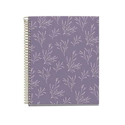 Afbeelding van Miquelrius Gerecycled A5 notitieboek, 5 mm geruit, 120 vellen 70 g/m², 4 kleurstrepen, spiraalbinding, Garden Memories collectie, lila bloemen