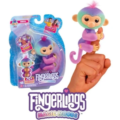 Afbeelding van FINGERLINGS Magic Moods Norah hangt Romy aan je vinger het hart brandt afhankelijk van stemming communiceert met 70 geluiden en reacties batterijen inbegrepen interactief speelgoed