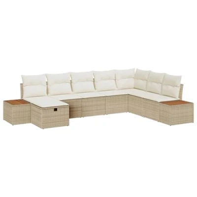 Afbeelding van vidaXL 8 delige tuinbankset met kussens Beige Poly Rattan