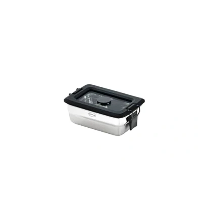 Afbeelding van RÖSLE Flexx 2GO Set de collations rectangulaires avec couvercle en verre et clips acier inoxydable Argenté/noir 0,25 l