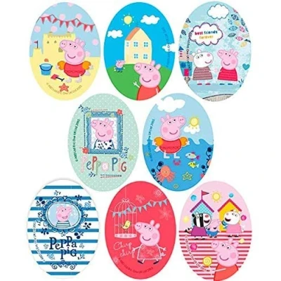 Afbeelding van 8 zeefdrukpatches voor kinderen om op kleding te strijken. Opstrijkbare applicaties het repareren en decoreren van broeken, jassen, truien, rugzakken enz. (Peppa Pig)